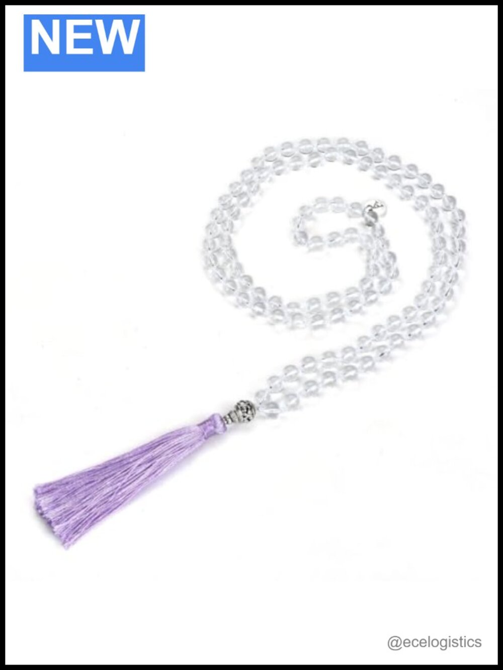 108 Mala Beads Necklace Natural White Quartz 8mm Gemstone Prayer Meditation